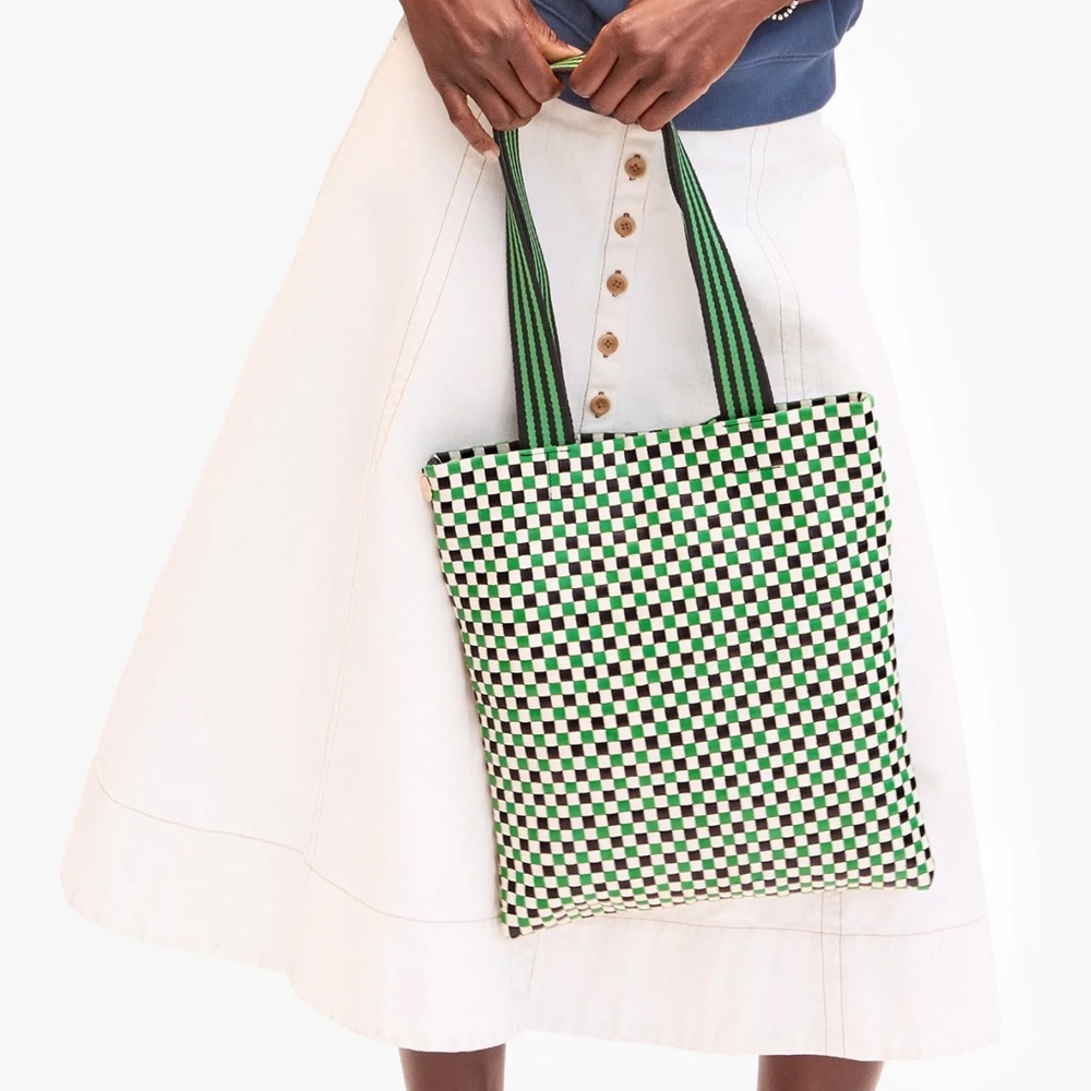 Clare. V Stylish Green and Black Checkered Tote - Picture 3 of 4